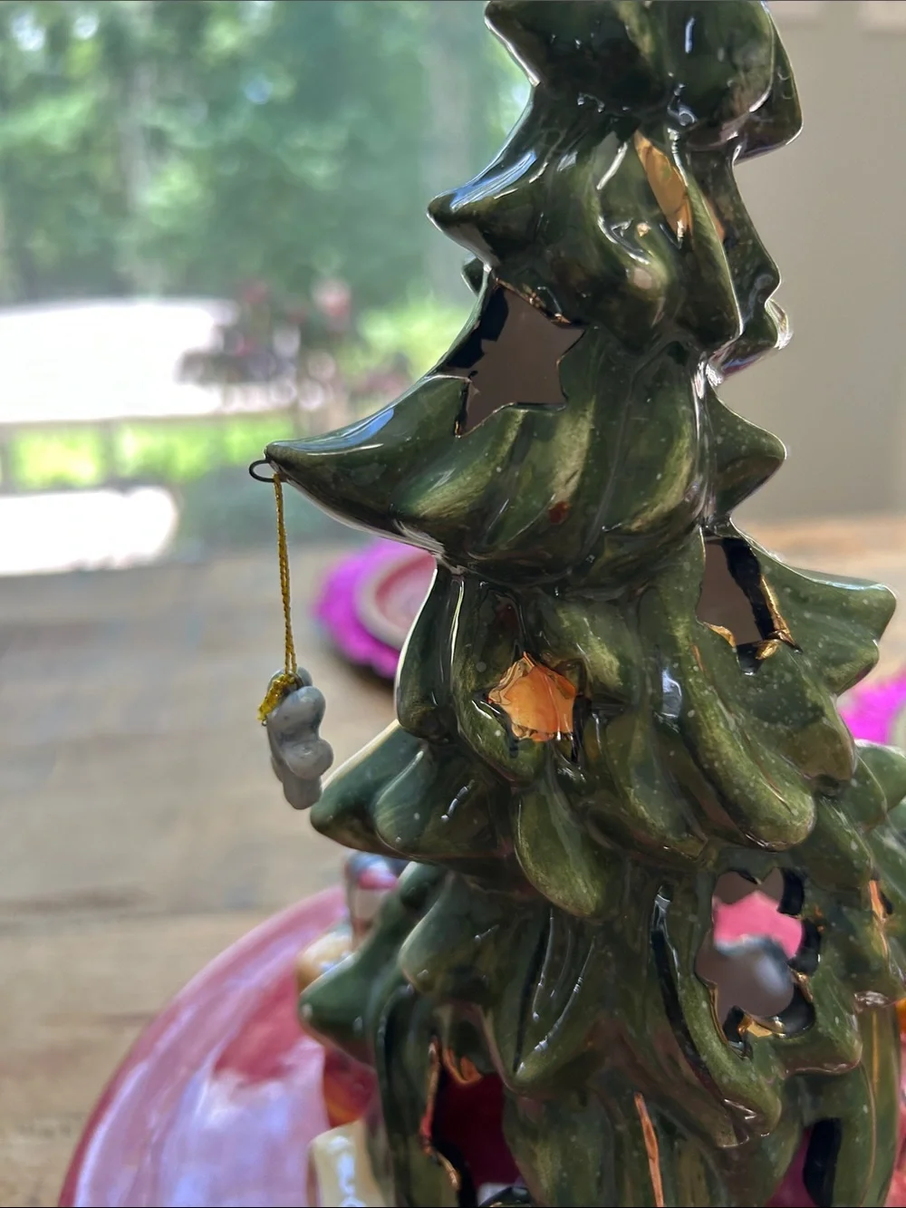 Blue Sky Green Ceramic Holiday Tree with Star Topper and Gift Accents